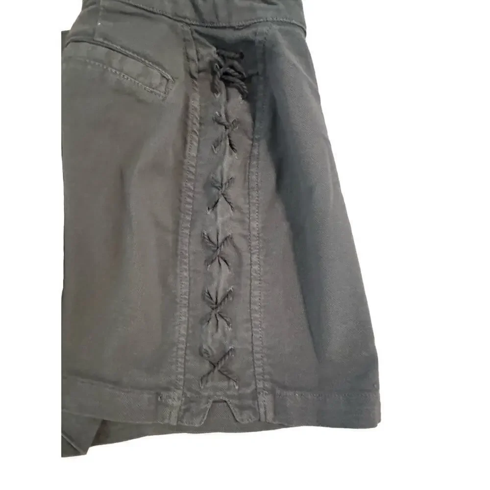Chaser Womens Faux Lace Up Cotton Blend Utility Mini Skirt Safari  Sz M